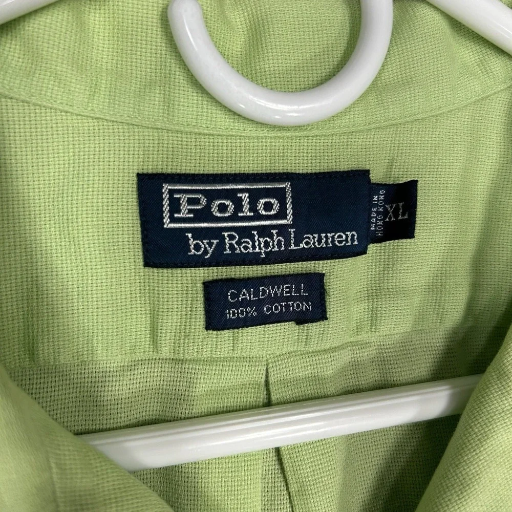 Vintage Polo Ralph Lauren Caldwell Shirt Mens XL Green Camp Loop Collar Cotton